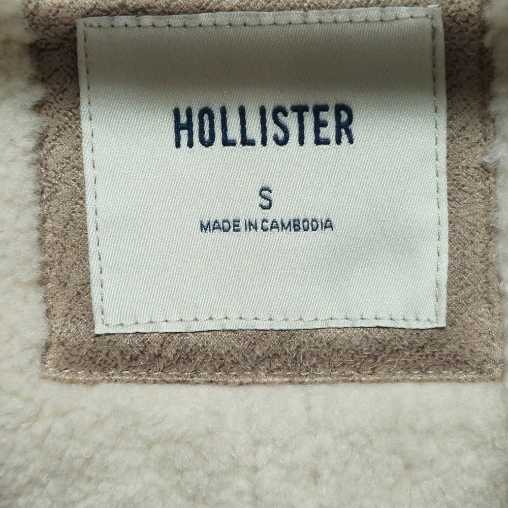 HOLLISTER Womens Sherpa Lined Faux Suede Jacket Small Tan Cozy Button Front - Picture 4 of 9